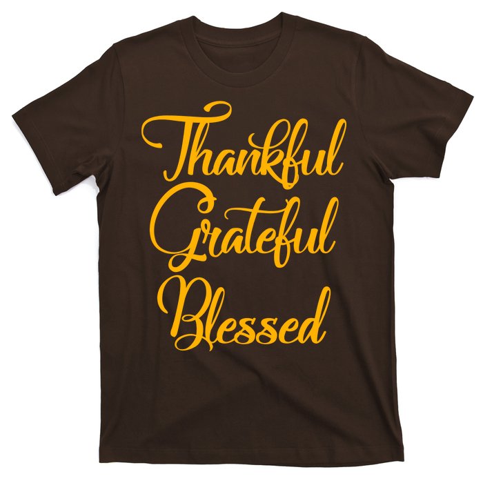 Thankful Grateful Blessed Gold Thanksgiving Logo T-Shirt