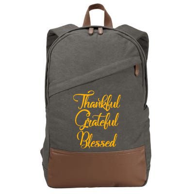 Thankful Grateful Blessed Gold Thanksgiving Logo Cotton Canvas Backpack