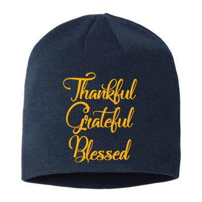 Thankful Grateful Blessed Gold Thanksgiving Logo Sustainable Beanie