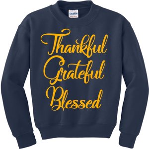 Thankful Grateful Blessed Gold Thanksgiving Logo Kids Sweatshirt