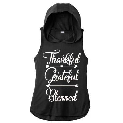 Thankful Grateful Blessed Thanksgiving Day Ladies PosiCharge Tri-Blend Wicking Draft Hoodie Tank