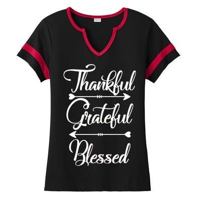 Thankful Grateful Blessed Thanksgiving Day Ladies Halftime Notch Neck Tee