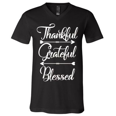 Thankful Grateful Blessed Thanksgiving Day V-Neck T-Shirt