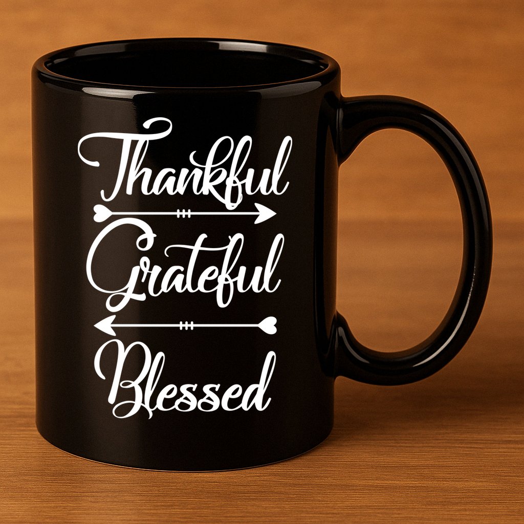 Thankful Grateful Blessed Thanksgiving Day 11oz C Handle Ceramic Mug