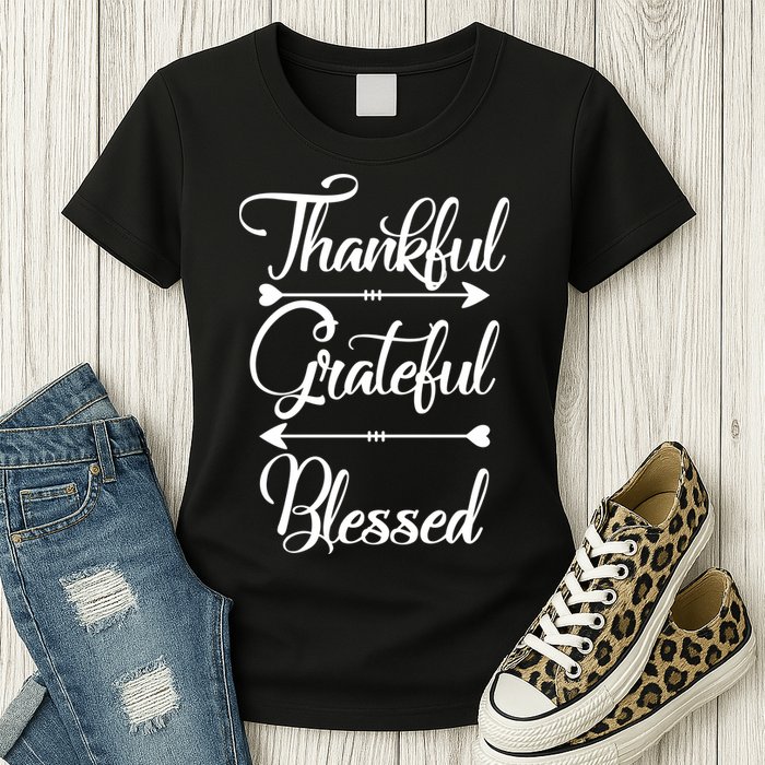Thankful Grateful Blessed Thanksgiving Day Womens T-Shirt