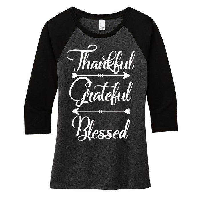 Thankful Grateful Blessed Thanksgiving Day Women's Tri-Blend 3/4-Sleeve Raglan Shirt