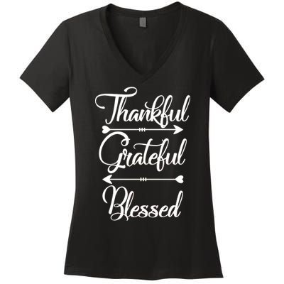 Thankful Grateful Blessed Thanksgiving Day Women's V-Neck T-Shirt