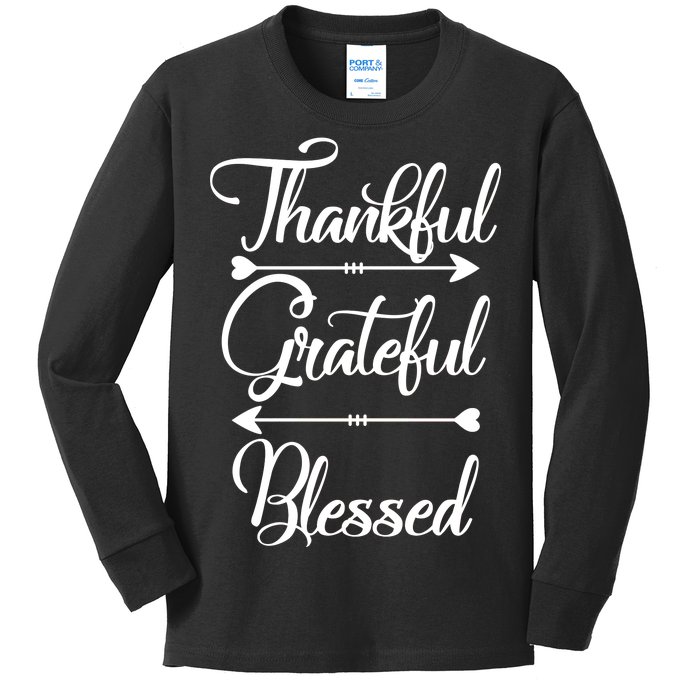 Thankful Grateful Blessed Thanksgiving Day Kids Long Sleeve Shirt