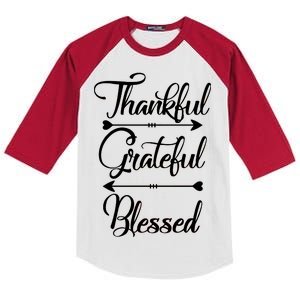 Thankful Grateful Blessed Thanksgiving Day Kids Colorblock Raglan Jersey