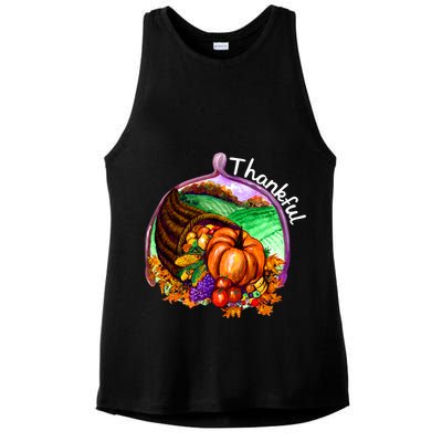 Thankful Pumpkin Fall Thanksgiving Ladies PosiCharge Tri-Blend Wicking Tank