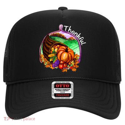 Thankful Pumpkin Fall Thanksgiving High Crown Mesh Back Trucker Hat
