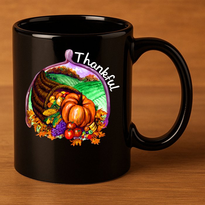 Thankful Pumpkin Fall Thanksgiving 11oz C Handle Ceramic Mug