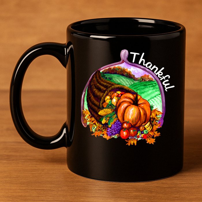 Thankful Pumpkin Fall Thanksgiving 11oz C Handle Ceramic Mug