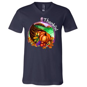 Thankful Pumpkin Fall Thanksgiving V-Neck T-Shirt