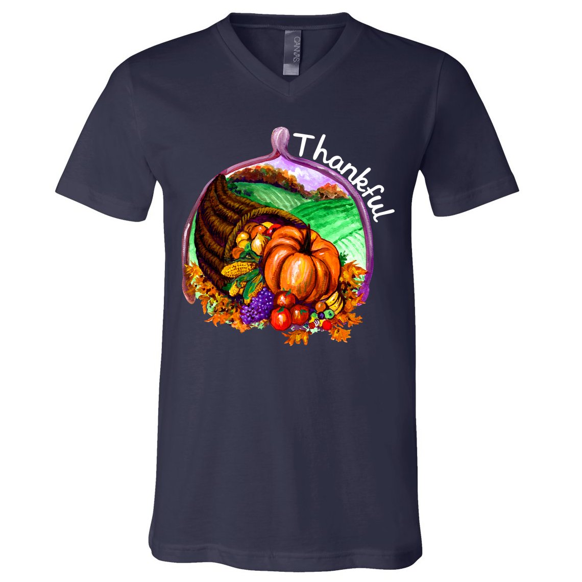 Thankful Pumpkin Fall Thanksgiving V-Neck T-Shirt