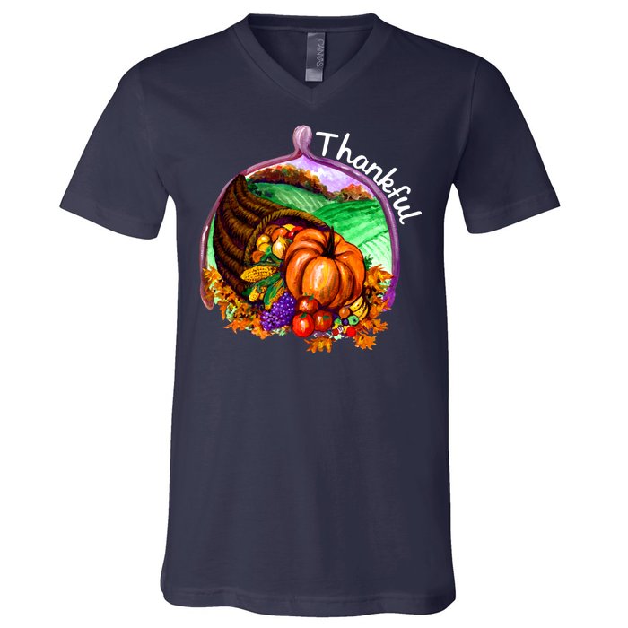 Thankful Pumpkin Fall Thanksgiving V-Neck T-Shirt