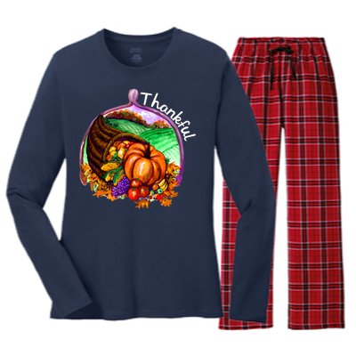 Thankful Pumpkin Fall Thanksgiving Women's Long Sleeve Flannel Pajama Set 