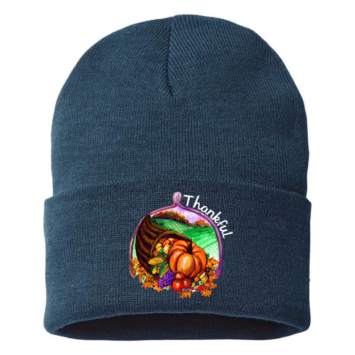 Thankful Pumpkin Fall Thanksgiving Sustainable Knit Beanie