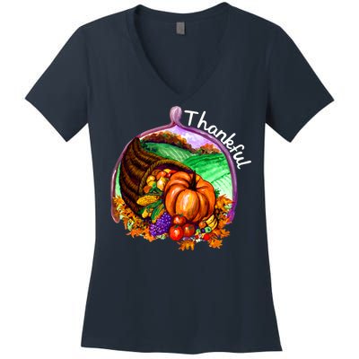 Thankful Pumpkin Fall Thanksgiving Women's V-Neck T-Shirt