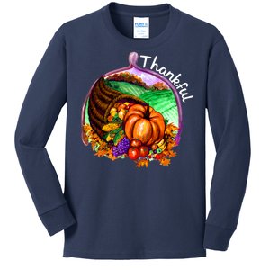 Thankful Pumpkin Fall Thanksgiving Kids Long Sleeve Shirt