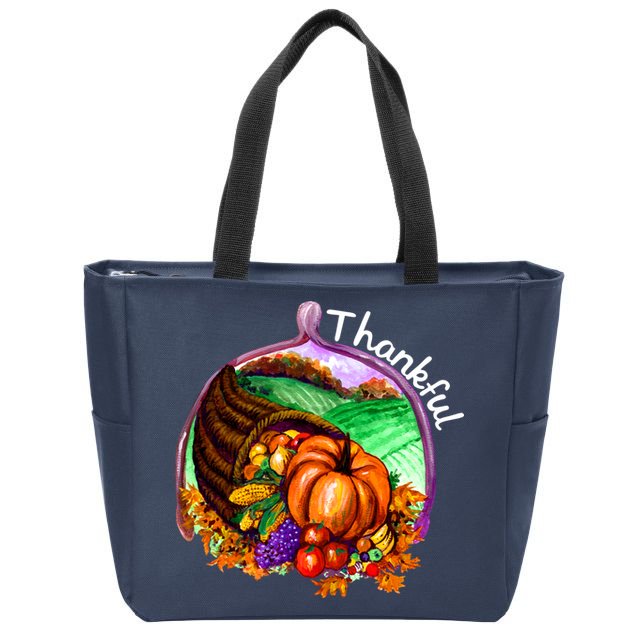 Thankful Pumpkin Fall Thanksgiving Zip Tote Bag