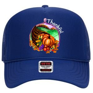 Thankful Pumpkin Fall Thanksgiving High Crown Mesh Back Trucker Hat