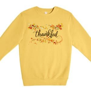 Thankful Thanksgiving Fall Autumn Leaves Premium Crewneck Sweatshirt