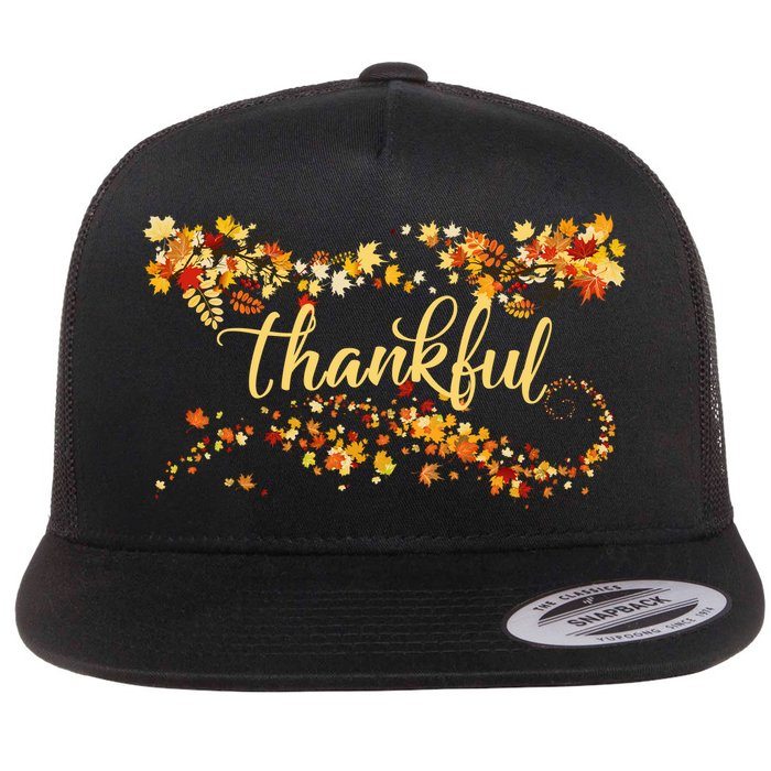 Thankful Thanksgiving Fall Autumn Leaves Flatbill Hat