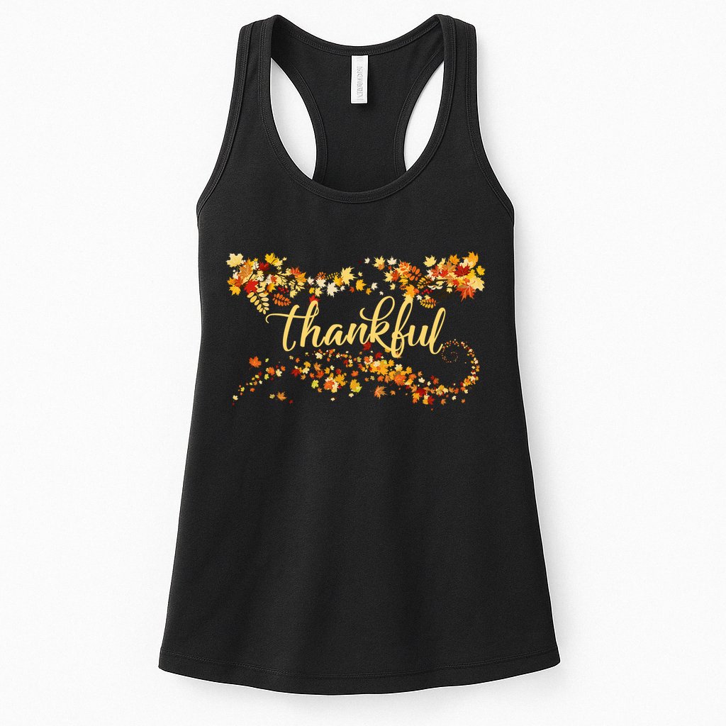 Thankful Thanksgiving Fall Autumn Leaves Womens Tank Top