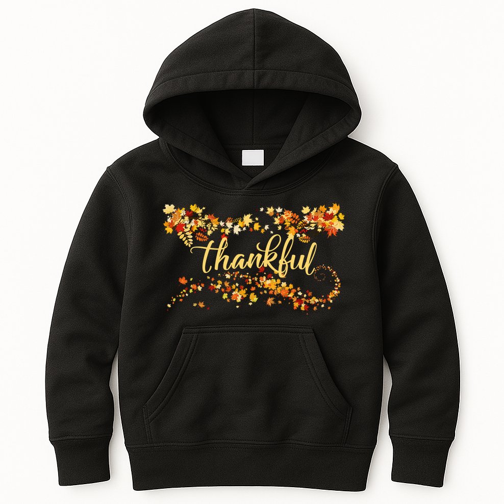 Thankful Thanksgiving Fall Autumn Leaves Kids Hoodie