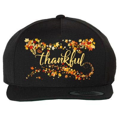 Thankful Thanksgiving Fall Autumn Leaves Wool Snapback Cap