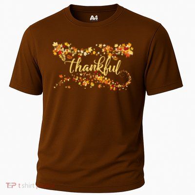 Thankful Thanksgiving Fall Autumn Leaves Cooling Performance Crew T-Shirt