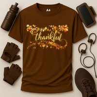 Thankful Thanksgiving Fall Autumn Leaves Cooling Performance Crew T-Shirt