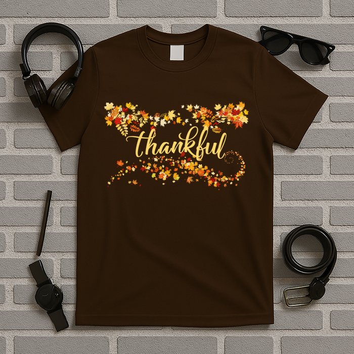 Thankful Thanksgiving Fall Autumn Leaves T-Shirt