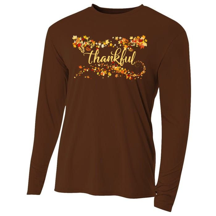 Thankful Thanksgiving Fall Autumn Leaves Cooling Performance Long Sleeve Crew