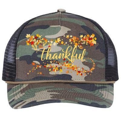 Thankful Thanksgiving Fall Autumn Leaves Retro Rope Trucker Hat Cap