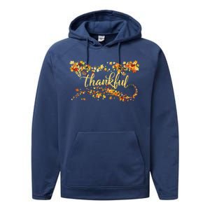 Thankful Thanksgiving Fall Autumn Leaves Performance Fleece Hoodie