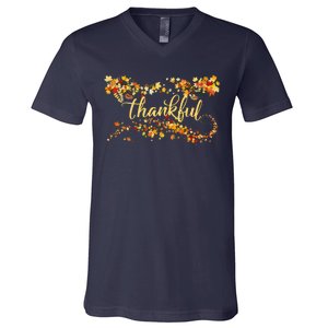 Thankful Thanksgiving Fall Autumn Leaves V-Neck T-Shirt