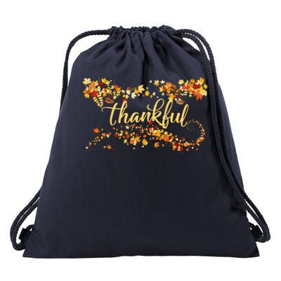 Thankful Thanksgiving Fall Autumn Leaves Drawstring Bag