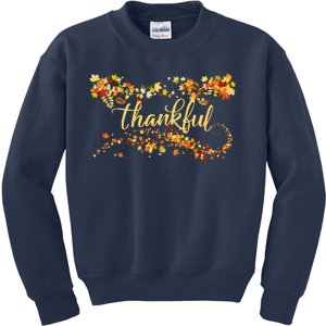 Thankful Thanksgiving Fall Autumn Leaves Kids Sweatshirt