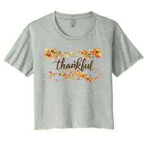 Thankful Thanksgiving Fall Autumn Leaves Women's Crop Top Tee