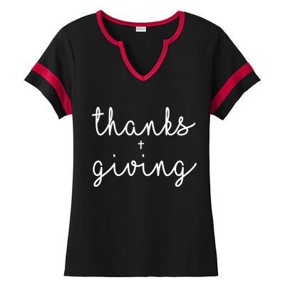 Thanks Plus Giving Cute Thanksgiving Ladies Halftime Notch Neck Tee