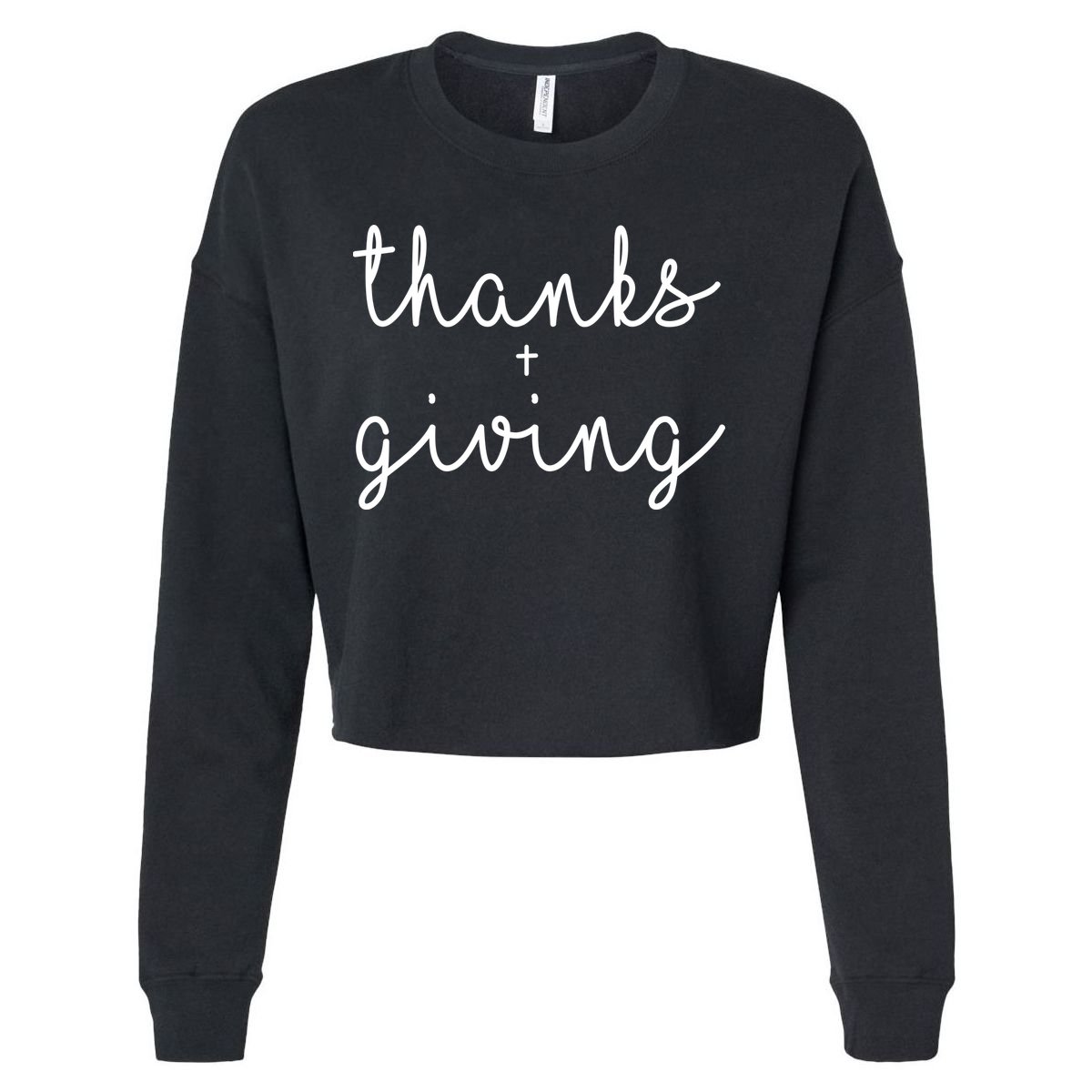 Thanks Plus Giving Cute Thanksgiving Cropped Pullover Crew
