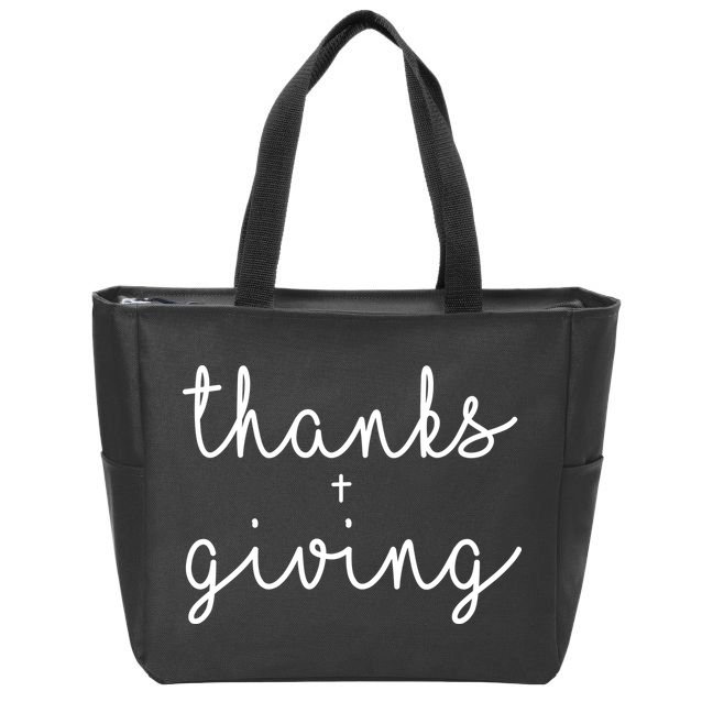 Thanks Plus Giving Cute Thanksgiving Zip Tote Bag