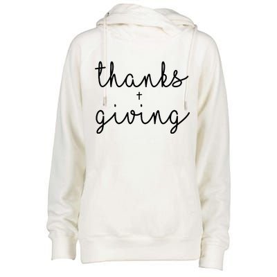 Thanks Plus Giving Cute Thanksgiving Womens Funnel Neck Pullover Hood