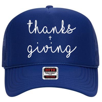 Thanks Plus Giving Cute Thanksgiving High Crown Mesh Back Trucker Hat