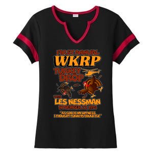 Thanksgiving 1st Annual WKRP Turkey Drop Ladies Halftime Notch Neck Tee