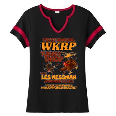 Thanksgiving 1st Annual WKRP Turkey Drop Ladies Halftime Notch Neck Tee