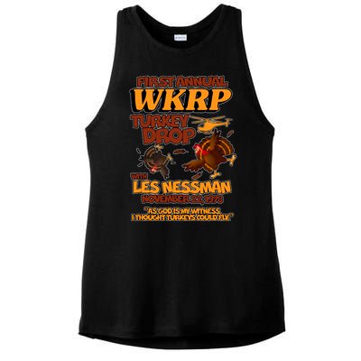 Thanksgiving 1st Annual WKRP Turkey Drop Ladies PosiCharge Tri-Blend Wicking Tank