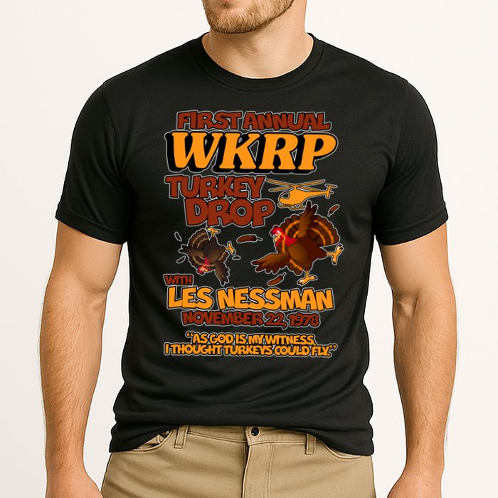 Thanksgiving 1st Annual WKRP Turkey Drop Cooling Performance Crew T-Shirt
